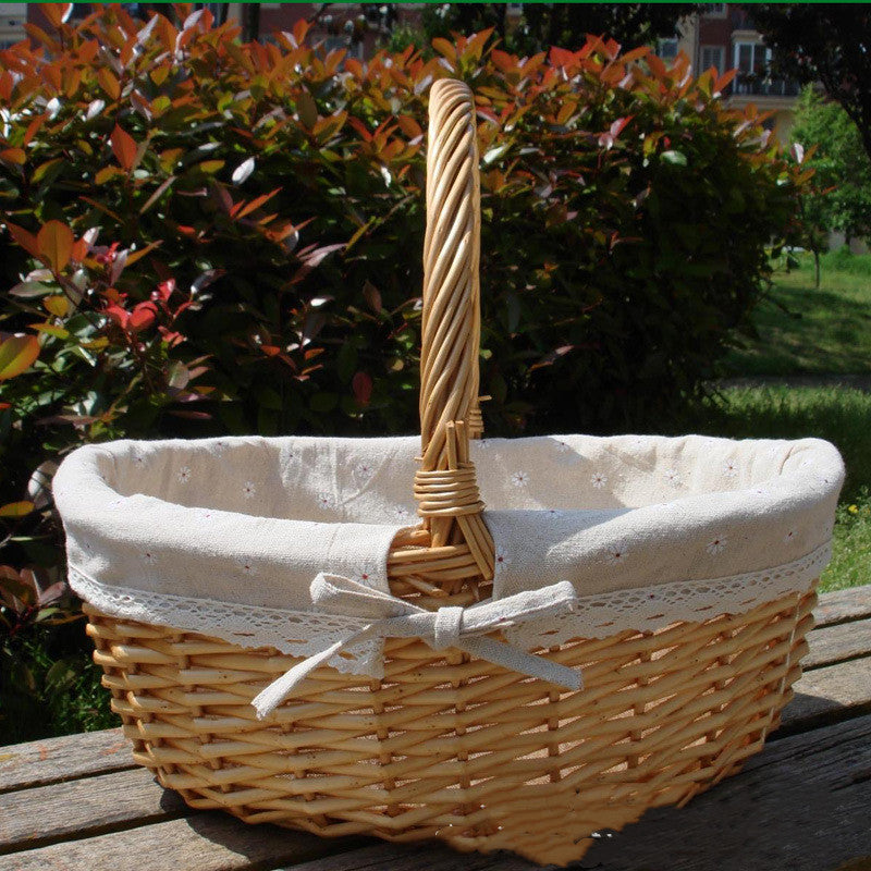 Wicker Basket Picnic Basket Gift Empty Oval Willow Woven Basket Easter Large Storage Wine Basket